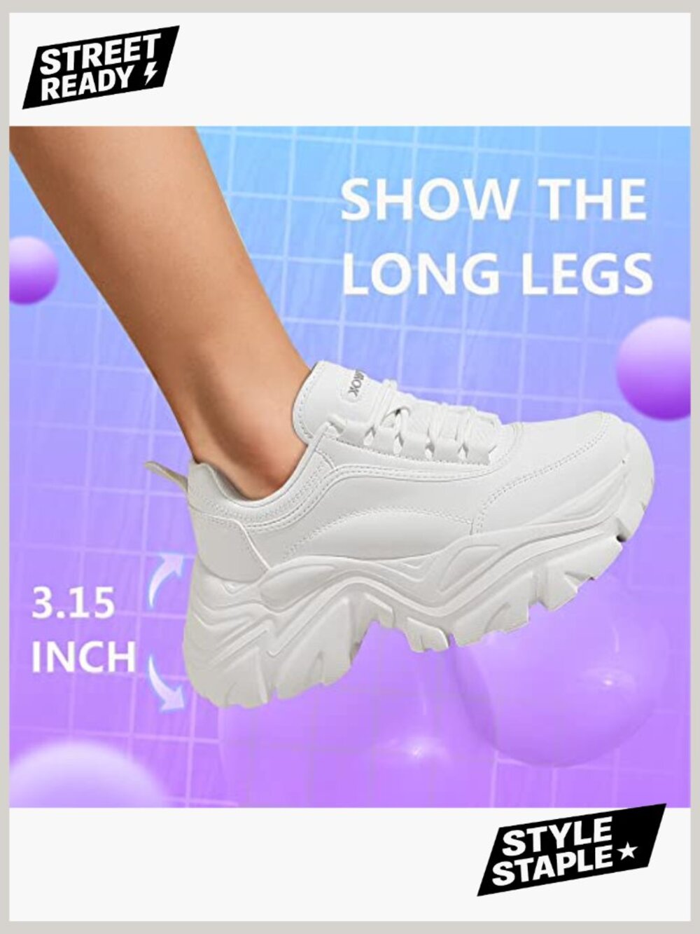 Chunky Platform Sneakers Comfortable Wedge Walking Shoes Lace-Up - Picture 6 of 7